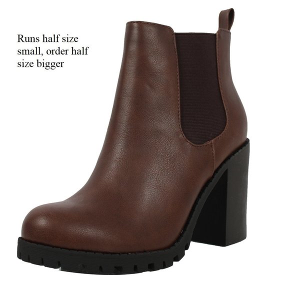 Brown Chelsea Pull on Tab Lug Block Ankle - Picture 3 of 8